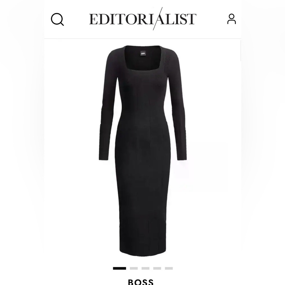 BOSS Hugo Boss Black Textured Sheath Dress Long Sleeve Midi - Picture 3 of 14